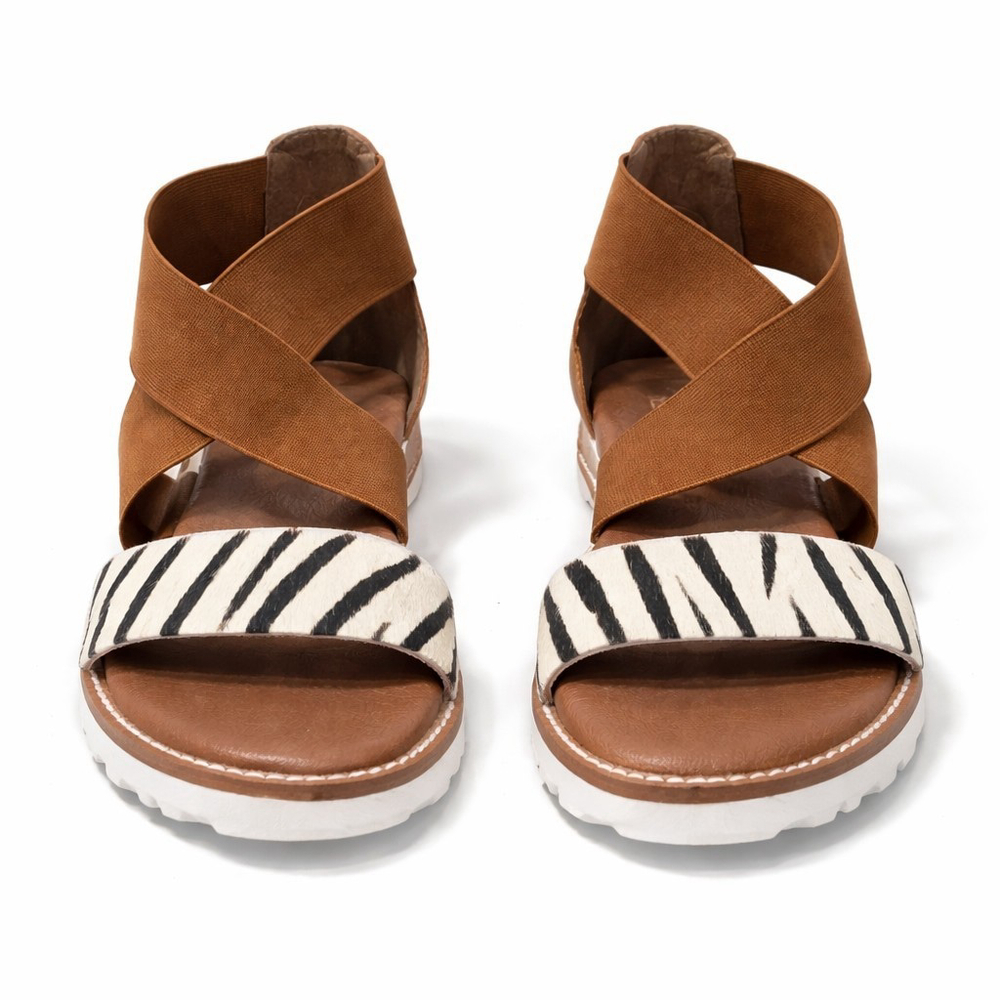 Diba True Zebra Calf Hair Sandals Leather Elastic Strap Wedge 8.5 Boho